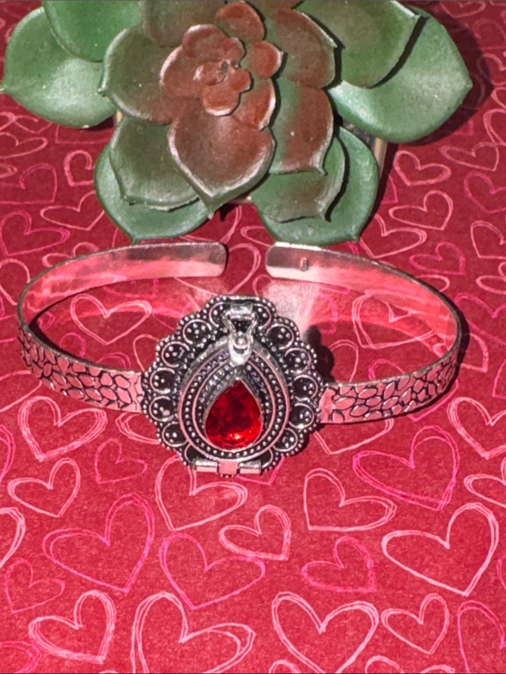 Silver Garnet Locket Bracelet